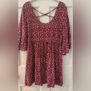Miami Burgundy and Cream Mini Sundress Scoop Neck